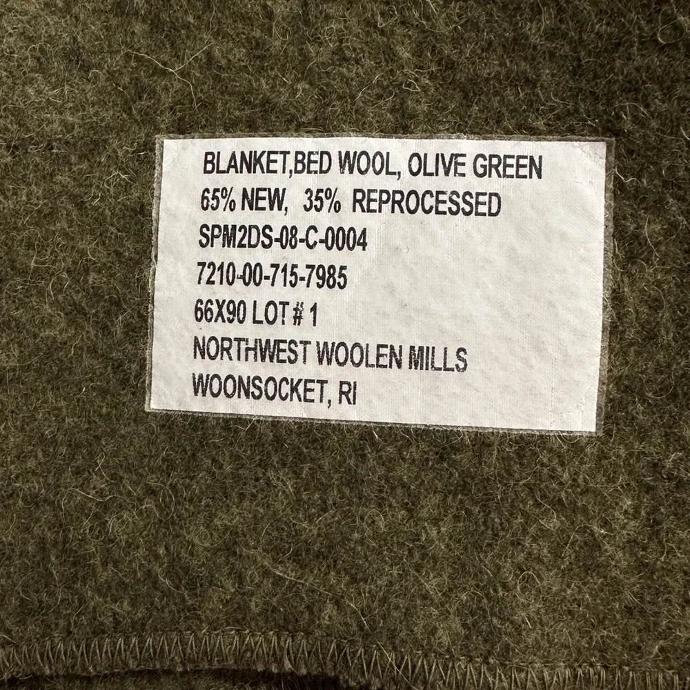 US Military Wool Blanket Olive Green 66x90 Northern Mills Outdoor Survival Camp